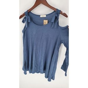 Hopely Blue Tie Cold Shoulder Rayon Linen Blend Tunic Women's Large